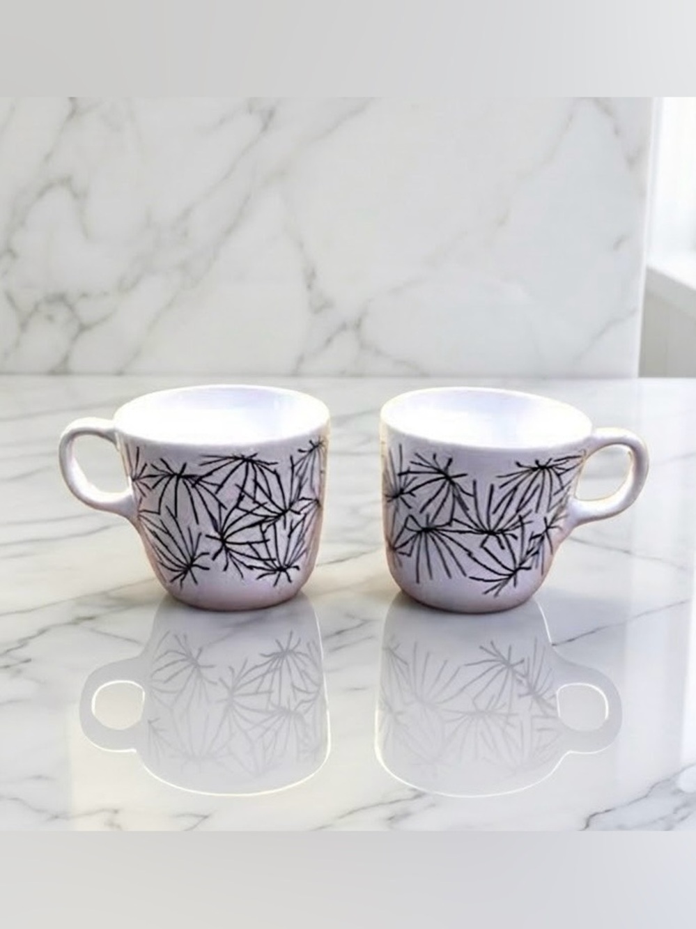 New Ikea Ceramic Mugs with Black Spider Pattern - Set of 2